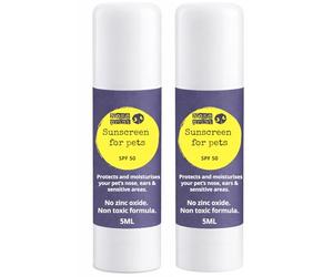 Noseprint Adhesivo solar SPF 50 para perros y gatos, sin óxido de zinc, impermeable, bálsamo para nariz y orejas, 2 x 5 ml