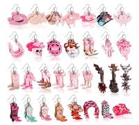 Nosiny 30 pares de aretes de madera de vaquera occidental, con botas de vaquero, aretes colgantes para fiestas de rodeo, joyería para mujeres occidentales, Madera, Madera