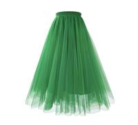 Nosotros Film Falda de malla Falda larga plisada Falda grande de gran tamaño A Falda de línea Falda adelgazante de cintura alta para mujer Negro Hasta la rodilla A línea, verde, XL