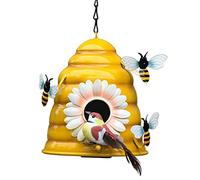 Nosqew Colmena - Juego de pajareras colgantes al aire libre para pájaros de tamaño pequeño, decoración de granja rústica de hierro de metal amarillo 14,5 x 14,5 x 16, cm (amarillo)