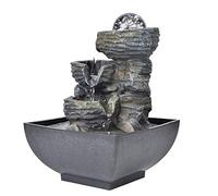 Nosqew Fuente de escritorio de resina elegante con bola luminosa LED, bomba sumergible silenciosa, característica de agua para decoración de oficina en casa, adorno de paisaje de (enchufe UE 220)