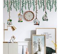 Nosqew Pegatinas de Pared de Plantas Verdes, Paquete de 4 Pegatinas de Pared de PVC Extraíbles con Patrones de Hojas de Flores de Pájaros, para Decoración del Hogar, Dormitorio, S