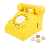 Nosqew Retro Rotatable Dial Telephone Pink Old Fashioned Wooden Simulation Toy Phone For Kids Early Learning Playtime Decor (Yellow)