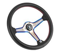 Nosqew Volante de Carreras Estilo NARDI 350 Mm 14 Pulgadas Cuero Perforado Negro 6 Pernos Medio Plato Reemplazo Universal del Volante para Autos Deportivos Construcciones
