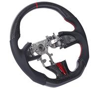 Nosqew Volante Personalizado de Fibra de Carbono, Cuero Perforado, Fondo Plano, Diseño de Carreras Tipo D con Costuras Rojas y Bordes en los Dedos para 2014 2015 2016