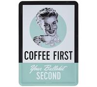 Nostalgic-Art 10297 Say it 50's-Coffee First, Tarjeta de Metal, Colorida, 10 x 14 cm