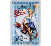Nostalgic-Art 22335 Retro Cartel de chapa Hurra Cerveza - Idea de regalo como accesorio de bar, de metal, diseño vintage para decoración, 20 x 30 cm