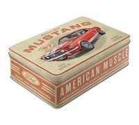 Nostalgic-Art Caja de almacenamiento plana retro, 2,5 l, Ford Mustang - GT 1967 Red - Idea de regalo para fans de Ford, Official License Product (OLP), lata metálica con tapa, diseño vintage