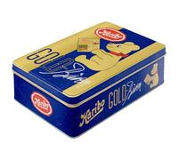 Nostalgic-Art Caja de almacenamiento plana retro, 2,5 l, HARIBO - Goldbären Vintage Gold - Idea de regalo para golosos, Official License Product (OLP), lata metálica con tapa, diseño vintage