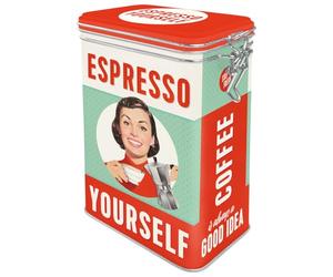 Nostalgic-Art Caja de café retro, Espresso Yourself - Idea de regalo para aficionados a nostalgia, Lata con tapa aromática, Diseño vintage, 1,3 l