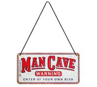 Nostalgic-Art Cartel Colgante Puerta Retro, Man Cave Warning - Idea de Regalo para Hombres, Metálico, Diseño Vintage para Decoración, 10 x 20 cm