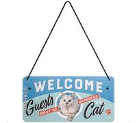 Nostalgic-Art, Cartel colgante retro, Animal Club - Welcome Cat - Idea de regalo para dueños de gatos, metálico, Diseño vintage, 10 x 20 cm