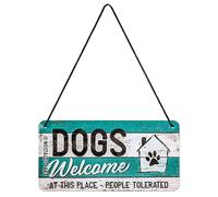 Nostalgic-Art Cartel Colgante Retro Dogs Welcome - Idea de Regalo para los dueños de Perros, metálico, Diseño Vintage para decoración, 10 x 20 cm
