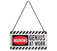 Nostalgic-Art Cartel Colgante Retro Genius at Work - Letrero de Advertencia como Idea de Regalo, metálico, Diseño Vintage, 10 x 20 cm