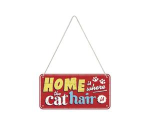 Nostalgic-Art Cartel colgante retro, Home is where the cat hair is - Idea de regalo para dueños de gatos, metálico, Diseño vintage, 10 x 20 cm