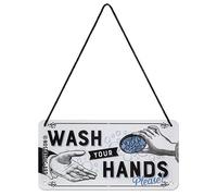 Nostalgic-Art Cartel Colgante Retro Wash Your Hands - Idea de Regalo para los Fans de la Nostalgia, metálico, Diseño Vintage Decorativo, 10 x 20 cm