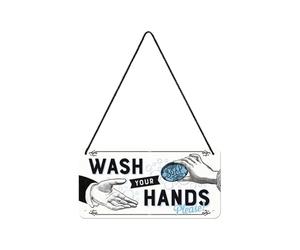Nostalgic-Art Cartel Colgante Retro, Wash Your Hands - Idea de Regalo para los Fans de la Nostalgia, metálico, Diseño Vintage Decorativo, 10 x 20 cm