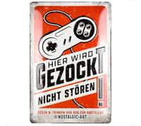 Nostalgic-Art Cartel de chapa retro, 20 x 30 cm, diseño vintage con texto en alemán "Hier wird gezock"
