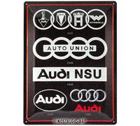 Nostalgic-Art Cartel de Chapa Retro, Audi - Logo Evolution - Idea de Regalo para Aficionados a Coches, metálico, Diseño Vintage Decorativo, 30 x 40 cm