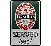 Nostalgic-Art Cartel de chapa retro Beck's - Served Here - Idea de regalo para los aficionados a la cerveza, metálico, Diseño vintage, 20 x 30 cm