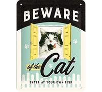 Nostalgic-Art Cartel de Chapa Retro Beware of The Cat - Idea de Regalo para dueños de Gatos, metálico, Diseño Vintage para decoración, 15 x 20 cm