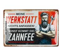 Nostalgic-Art Cartel de chapa retro de 20 x 30 cm, diseño de Mi taller - No toques nada - Idea de regalo para artesanos, de metal, diseño vintage con texto en alemán