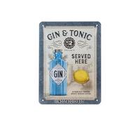 Nostalgic-Art Cartel de chapa retro, Gin & Tonic Served Here - Idea de regalo para aficionados a cócteles, metálico, Diseño vintage, 15 x 20 cm