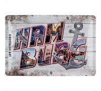 Nostalgic-Art Cartel de Chapa Retro Hamburgo Bilder-Buchstaben & Anker - Idea de Regalo de Recuerdo, Placa de Metal, diseño Vintage para decoración, 20 x 30 cm