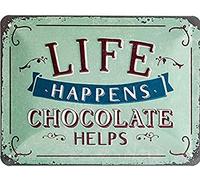 Nostalgic-Art Cartel de Chapa Retro Life Happens, Chocolate Helps - Idea de Regalo para los Fans de la Nostalgia, metálico, Diseño Vintage, 15 x 20 cm