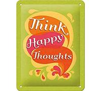 Nostalgic-Art Cartel de Chapa Retro Think Happy Thoughts - Idea de Regalo para los Fans de la Nostalgia, metálico, Diseño Vintage, 15 x 20 cm