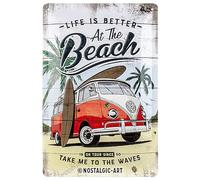 Nostalgic-Art Cartel de Chapa Retro VW - Bulli T1 - Beach - Idea de Regalo de Furgoneta Volkswagen, metálico, Diseño Vintage Decorativo, 20 x 30 cm