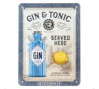 Nostalgic-Art Cartel metálico retro, 15 x 20 cm, Gin & Tonic Served Here