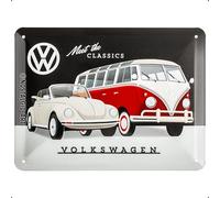 Nostalgic-Art Cartel de chapa retro VW - Meet The Classics - Idea de regalo de furgoneta Volkswagen, metálico, Diseño vintage decorativo, 15 x 20 cm