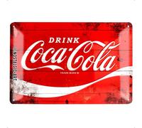 Nostalgic Art Coca Cola Logo Red Wave Placa Decorativa, Metal, Rojo y Blanco, 20 x 30 cm
