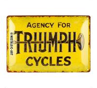 Nostalgic-Art Cartel metálico retro, 20 x 30 cm, Triumph - Agency for Cycles - Idea de regalo para moteros, Official License Product (OLP), de metal, diseño vintage