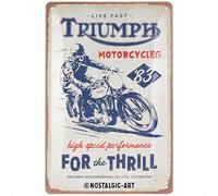 Nostalgic-Art Cartel metálico retro, 20 x 30 cm, Triumph - For the Thrill - Idea de regalo para moteros, Official License Product (OLP), de metal, diseño vintage