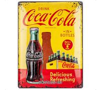 Nostalgic Art Coca Cola In Bottles Yellow Placa Decorativa, Metal, Amarillo y Rojo, 30 x 40 cm