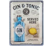 Nostalgic-Art Cartel metálico retro, 30 x 40 cm, Gin & Tonic Served Here | de metal, diseño vintage, Idea de regalo para el bar de casa