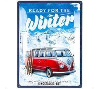 Nostalgic-Art Cartel metálico retro, 30 x 40 cm, VW Bulli - Ready for the Winter - Idea de regalo de furgoneta Volkswagen, Official License Product (OLP), de metal, diseño vintage