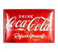 Nostalgic-Art Cartel metálico retro, 40 x 60 cm, Coca-Cola - Logo Red Refresh Yourself - Idea de regalo para fans de Coca-Cola, Official License Product (OLP), de metal, diseño vintage
