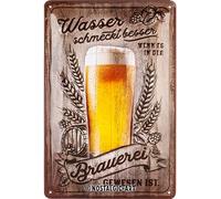 Nostalgic-Art Cartel retro de chapa, 20 x 30 cm, con texto en alemán "Wasser schmeckt besser", idea de regalo para los amantes de la cerveza, de metal, diseño vintage con refranes, decoración de