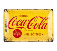 Nostalgic Art Placa decorativa de metal Coca Cola Logo Amarillo y Rojo 20 x 30 cm