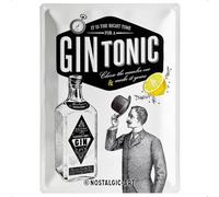 Nostalgic Art Gin Tonic - Placa Decorativa, Metal, 30 x 40 cm, Color Gris y Negro