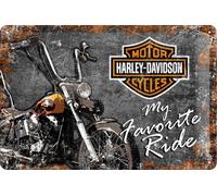 Nostalgic Art Harley Davidson Favourite Ride Placa Decorativa, Metal, Azul y Gris, 20 x 30 cm