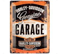 Nostalgic Art Harley Davidson Garage Placa Decorativa, Metal, Naranja y Negro, 30x40x0.2 cm