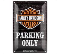 Nostalgic Art Harley Davidson Parking Only Placa Decorativa, Metal, Negro y Naranja, 20 x 30 cm