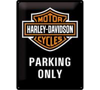 Nostalgic Art Harley Davidson Parking Only Placa Decorativa, Metal, Negro y Naranja, 30 x 40 cm