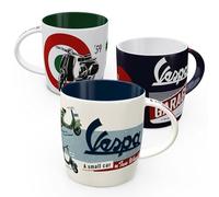 Nostalgic-Art Juego de 3 tazas de café retro de Vespa de 330 ml, idea de regalo para los amantes de los scooters, taza de cerámica, diseño vintage