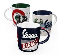 Nostalgic-Art Juego de 3 tazas de café retro de Vespa de 330 ml, idea de regalo para los amantes de los scooters, taza de cerámica, diseño vintage