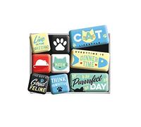 Nostalgic-Art, Juego de Imanes retro, Cat Lifestyle - Idea de regalo para dueños de gatos, Decoración para la nevera, Diseño vintage, 9 unidades
